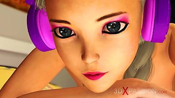 Reproducir Linda adolescente gamer con auriculares es follada por un enano pervertido en la sala de estar